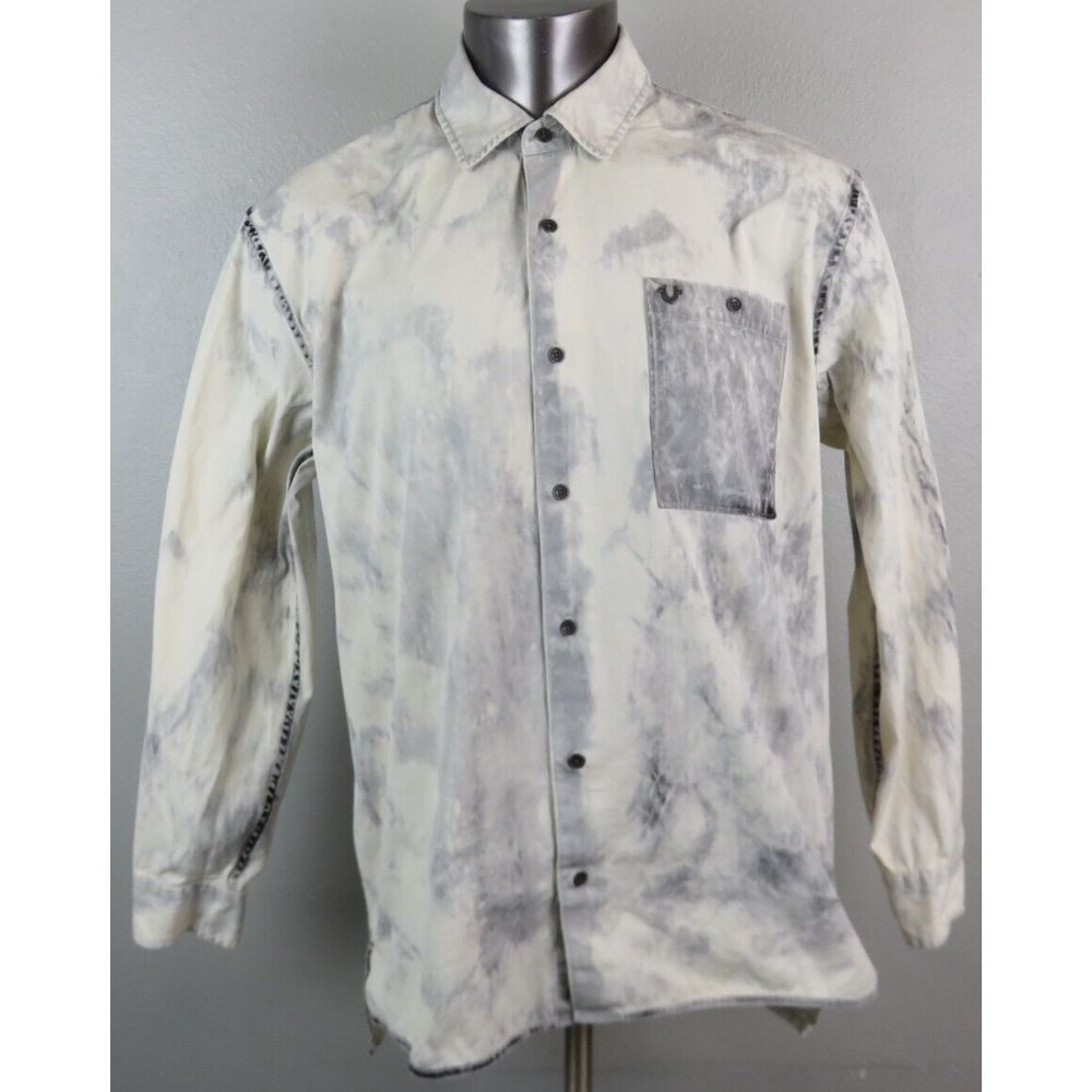Mens True Religion Button Front Shirt Mens Size L Loose Cotton Button Front